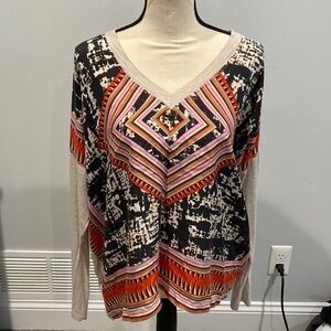 Cabi Oversized Boho and Aztec Styled Long Sleeve Shirt - Size Medium